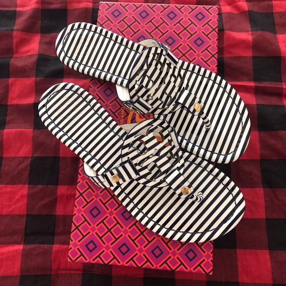 Tory Burch Miller Sandal Navy Stripe size 7 - Picture 1 of 6
